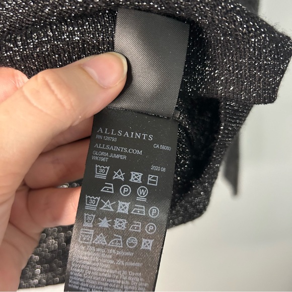 AllSaints Gloria Jumper Black Sparkly Puff Sleeve Top - Picture 7 of 8